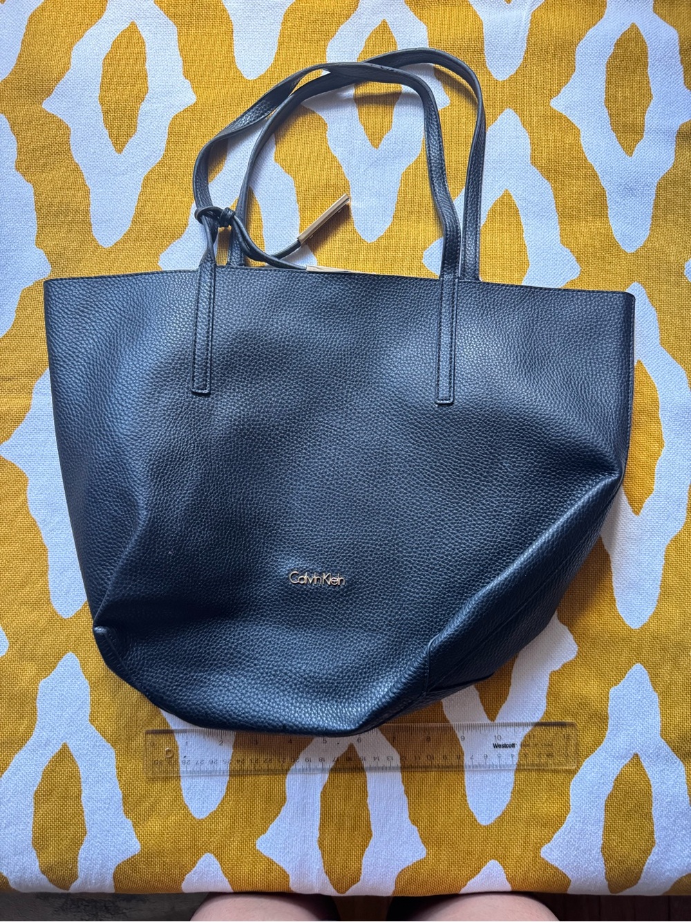 Calvin Klein Black Pebbled Leather Tote with Zip Pouch